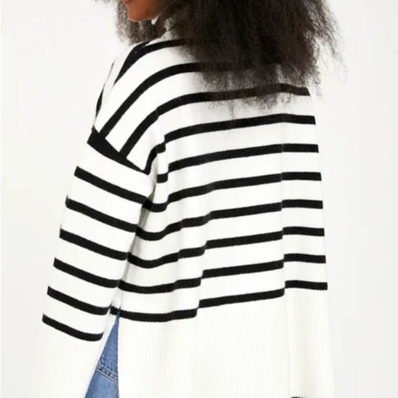 Striped Black and White Turtleneck Sweater - Picture 6 of 6